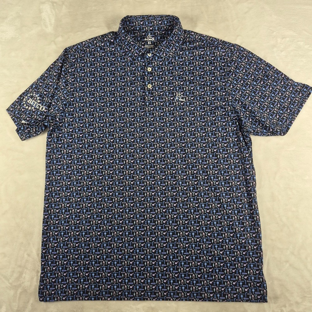 Rhoback Golf Polo Shirt Men's XL Black Bartender Margarita All Over Print Logo
